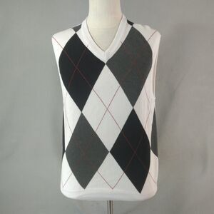 Lyle & Scott Scotland Argyle sweater vest men's medium white cotton
